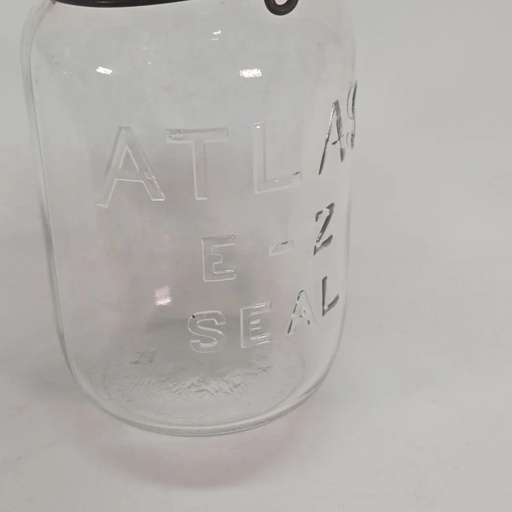 Lot Of 2 Vintage ATLAS E-Z SEAL MASON Canning Jar with‎ Lids & Old Style BAIL F